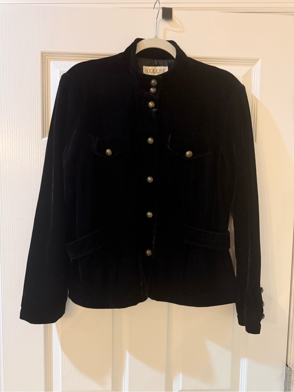Vintage Selene Sport Black Velvet Military-Button Jacket